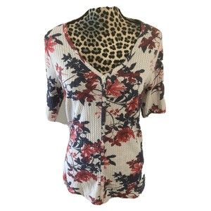 Torrid Blouse tunic size 0 white v neck floral Button Up 3/4 sleeve Top
